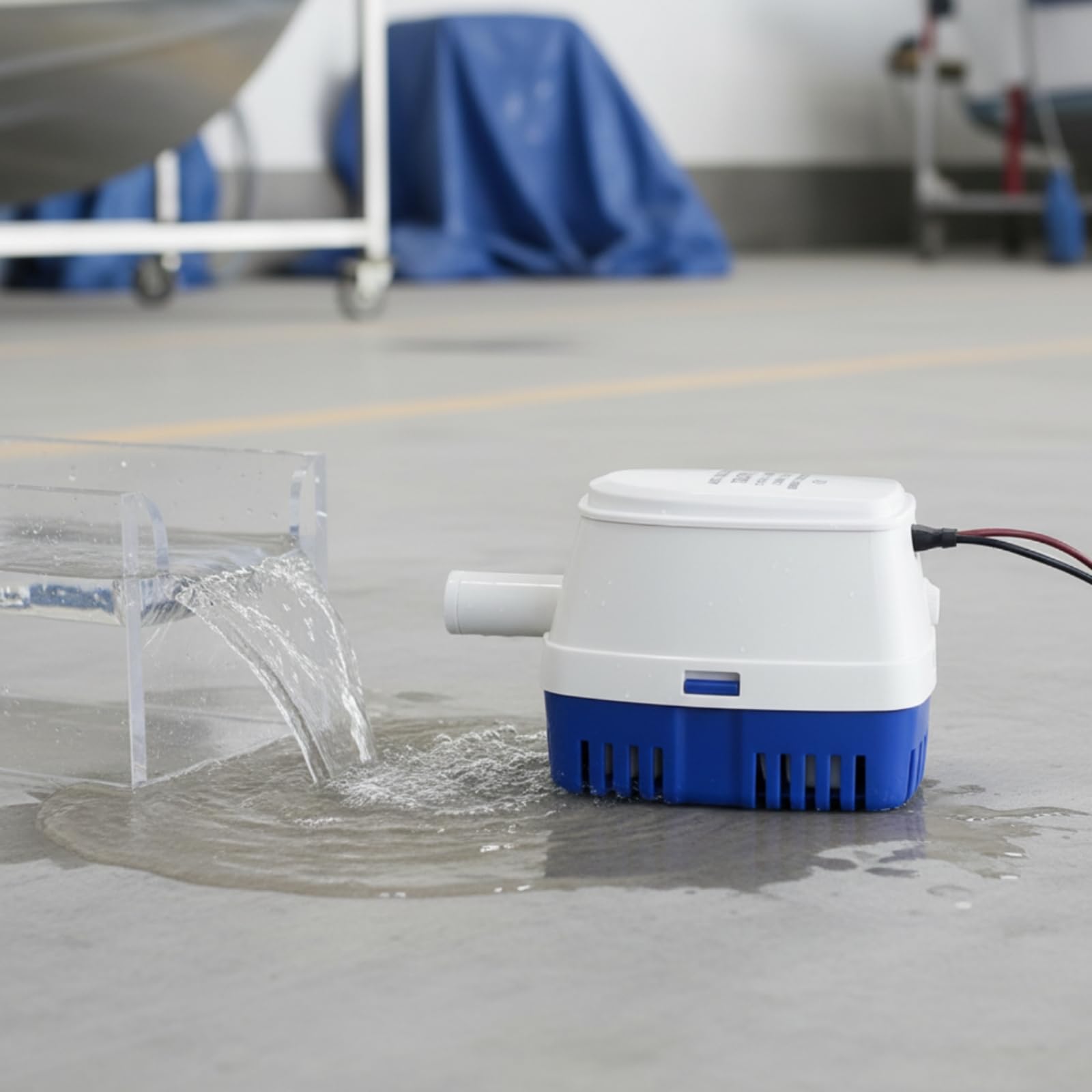 Pompa Sentina Automatica Marina Scarico Acqua Corpo Rettangolare con Uscita Laterale Protezione Detriti in Plastica Adatta a Barche Piccole Gommoni Scomparti Bassi, 12V 1100