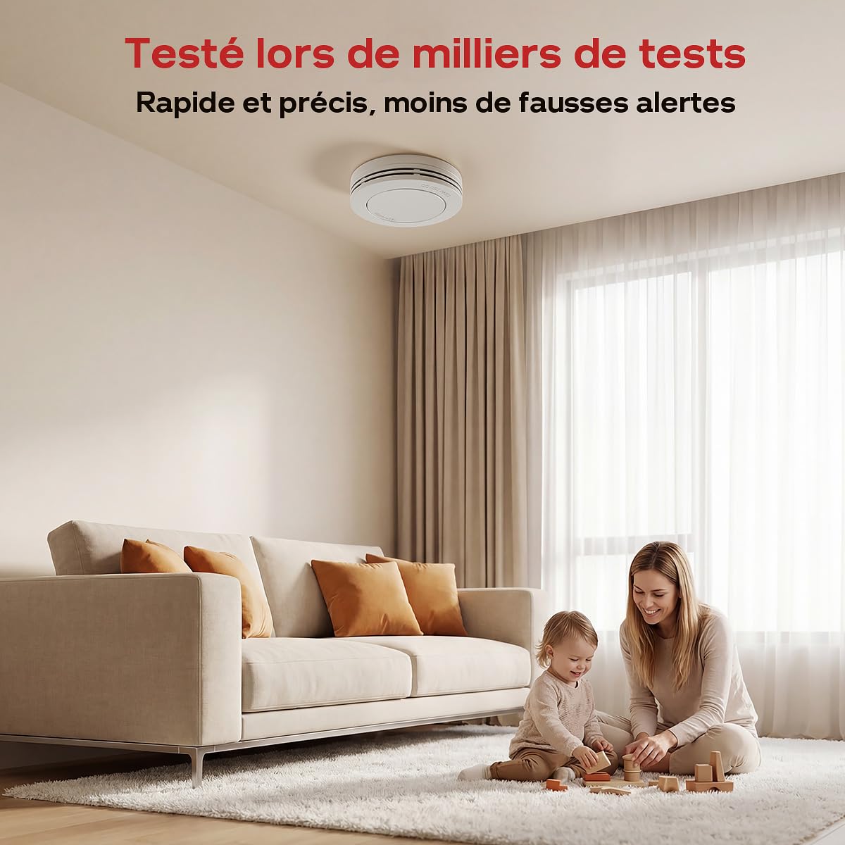 Safeliveo Détecteur de fumée Autonome,Batterie 10 Ans,Alarme 85 DB, Ultra-Fin, sans LED Clignotante,Fonction silencieuse, avec tampons adhésifs,2 Pièces