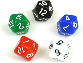 Set of Five Rhombic Dodecahedron D12 12-Sided Dice in Five Colors
