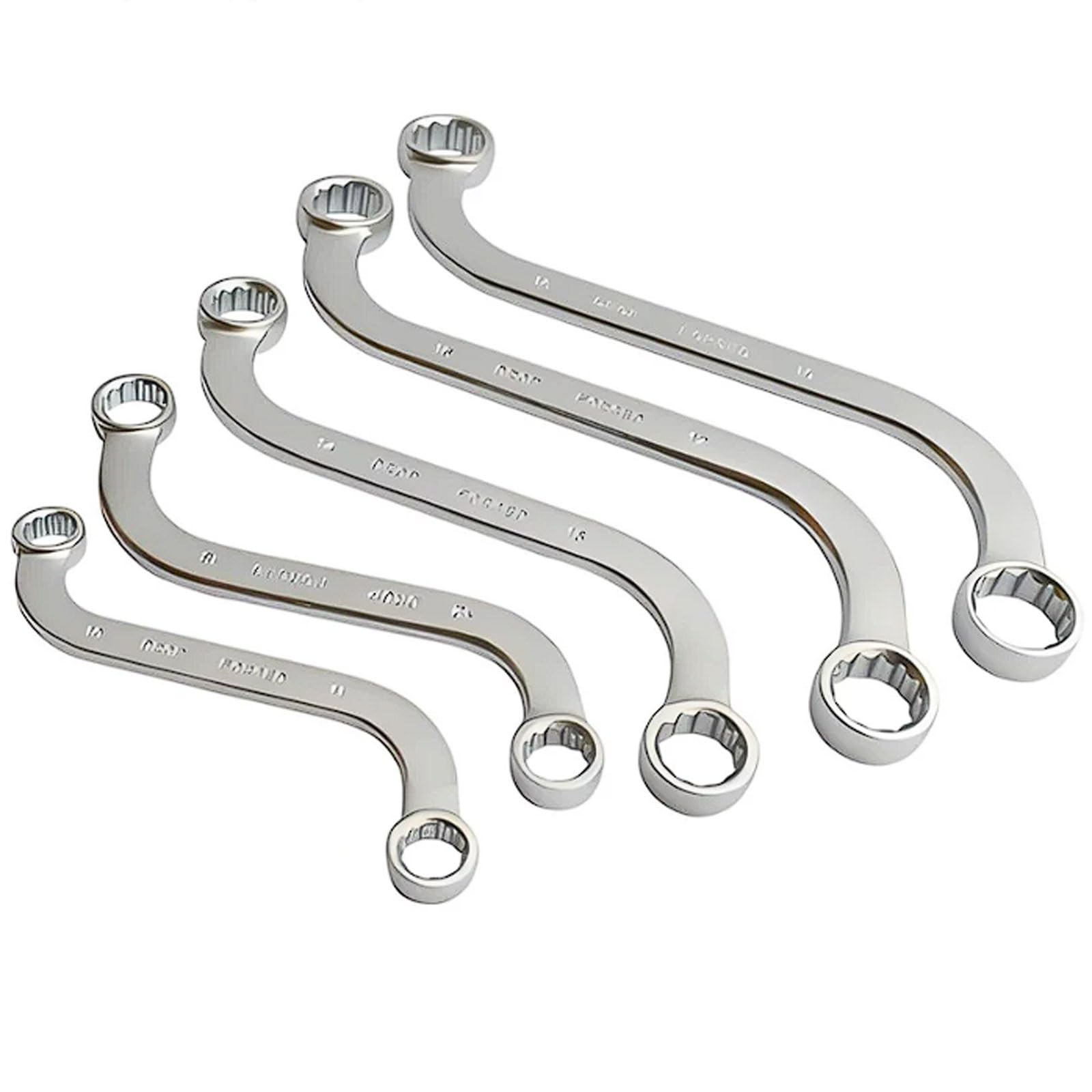 Set di Chiavi a Tubo a S 5 Pezzi, Design Semi-Circolare Irregolare, 10-19mm, Acciaio Cromo Vanadio, Finitura Opaca Antiscivolo