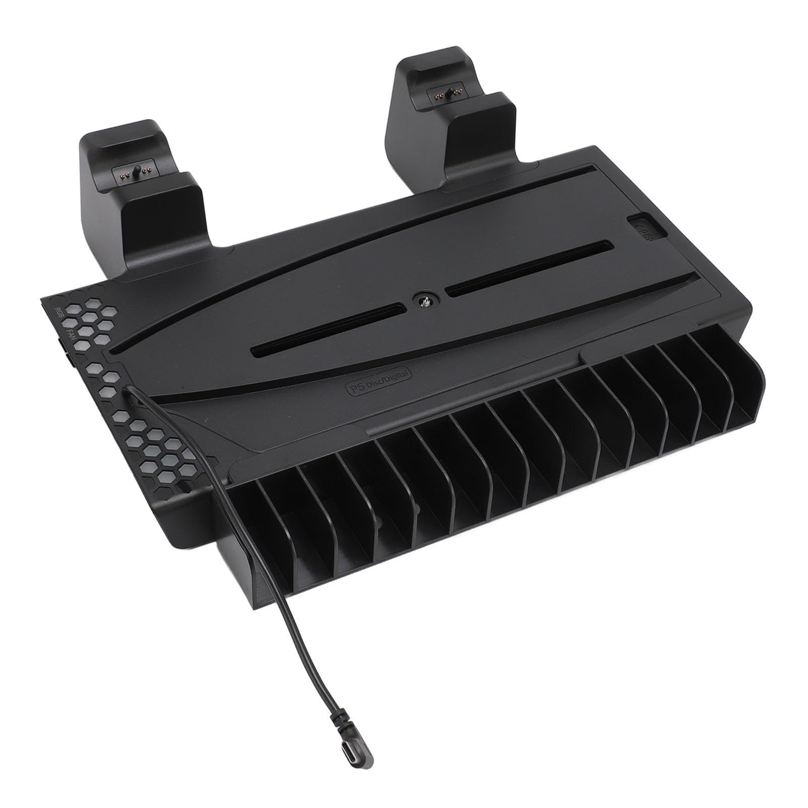 Hamwesh Supporto di Raffreddamento RGB, Stazione di Raffreddamento con Ventola Regolabile da 5000 Giri/min, Doppio Dock di Ricarica con Organizer per Cuffie a Disco per Controller Console