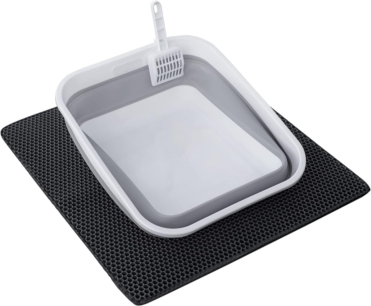 KAQUMAO Low Profile Senior Cat Litter Box Kit, Low Entry