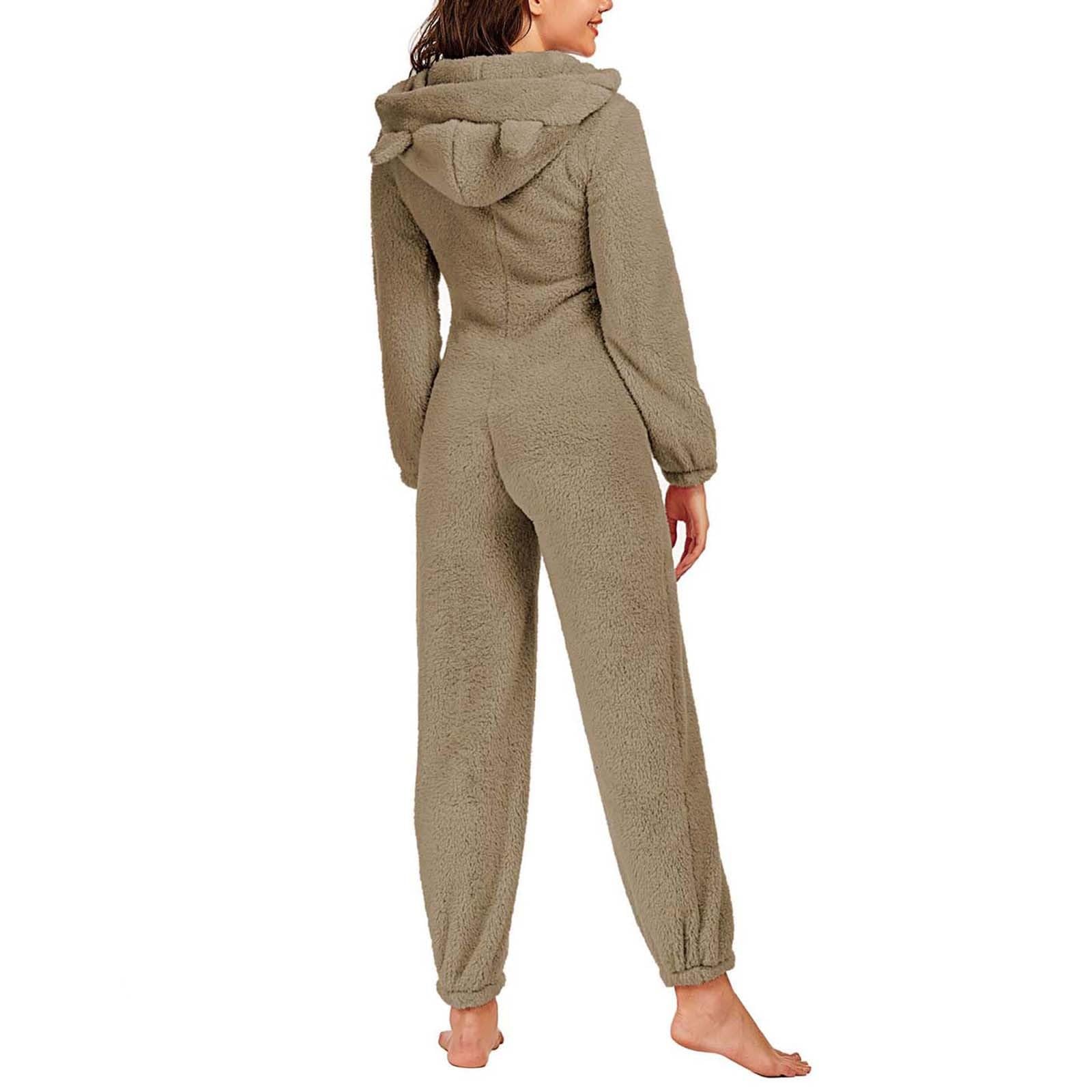 Tuta Da Donna In Pile Teddy Pigiama Lungo Con Cappuccio E Mezza Zip | Tuta Invernale Calda Soffice Pigiama Tinta Unita Costume Da Notte Donna Fleece Termica Inverno Vestaglia Tutina