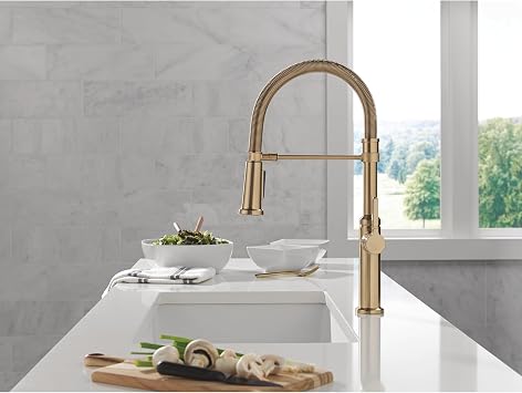 Delta Faucet Rhett Pro Commercial Style Kitchen Faucet with Pull Down Sprayer, Gold Commercial Kitchen Faucet, Spring Kitchen Faucet, Delta Kitchen Sink Faucet, Champagne Bronze 18829-CZ-DST