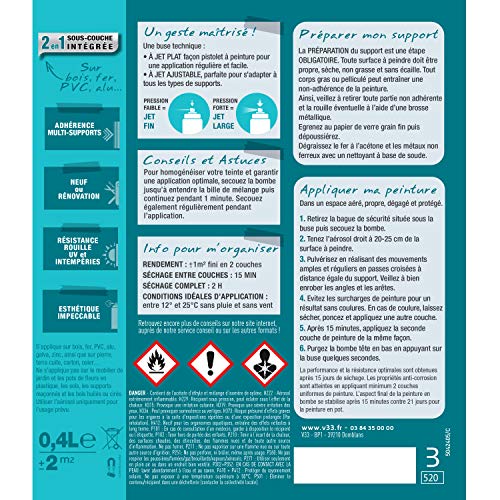 V33 Bombe Peinture Extérieure Multi-matériaux Blanc RAL 9016 Satin 400ml – vue 2