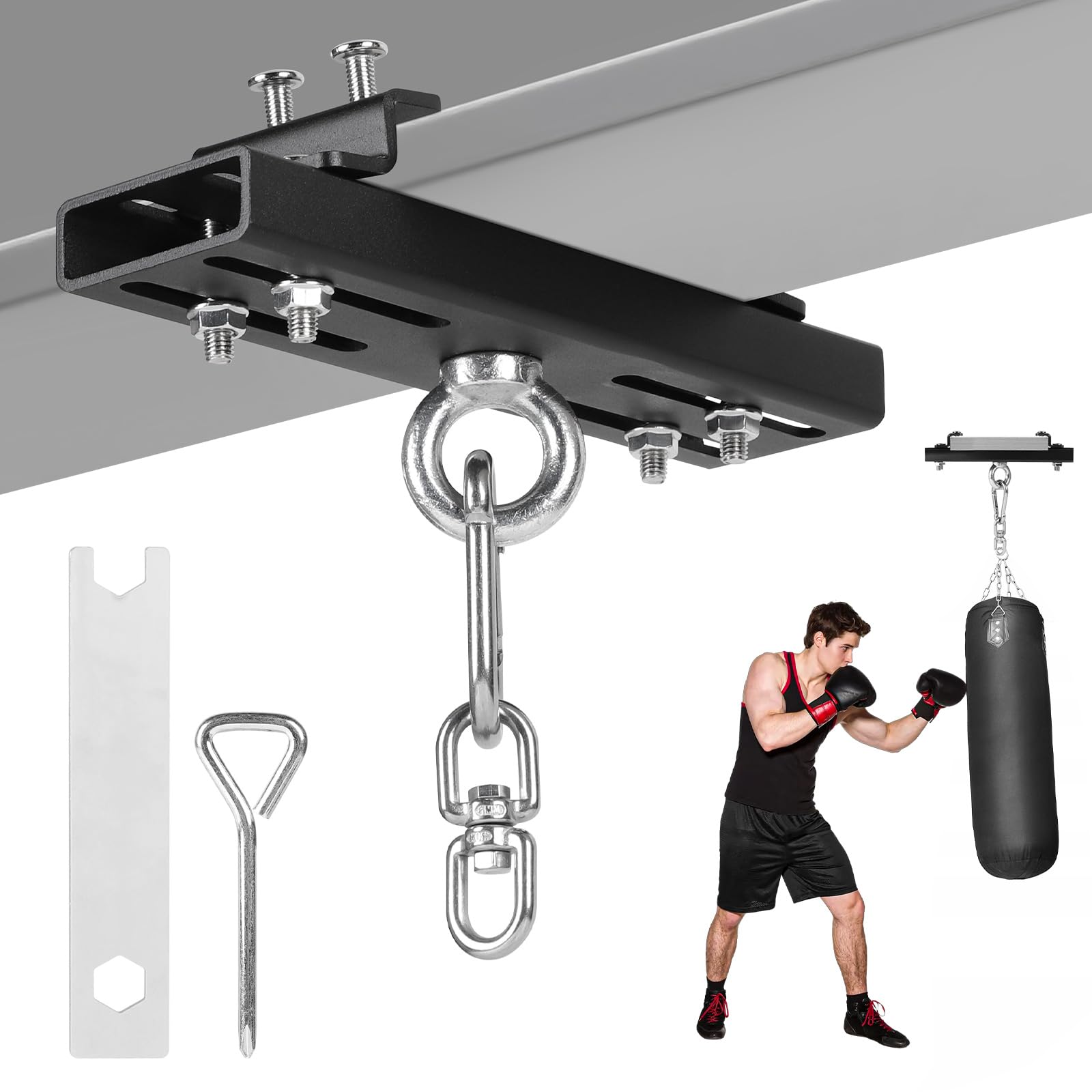 DBREAKS Morsetto di Montaggio per Sacchi Pesanti, Gancio per Sacco Pesante, Capacidad de 300KG, per Cinghie di Sospensione, Anelli da Ginnastica, Sacchi da Boxe Muay Thai, Montati su Telai a Trave
