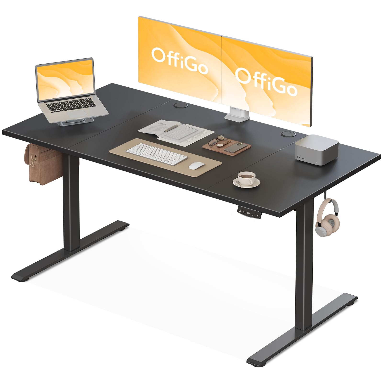 OffiGo Escritorio Elevable, Mesa Elevable Escritorio 160 cm, Escritorio Ergonómico con Función de Memoria, Standing Desk, Moderno Mesa Ordenador para el Hogar y la Oficina, Negro