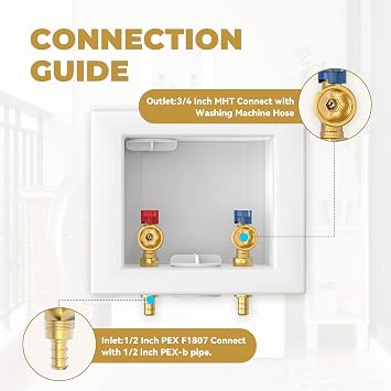 Universal Washing Machine Outlet Box, 1/2-Inch Pex Crimp x 3/4-Inch MHT Connection with Center Drain, Laundry Washer Valve Outlet Box