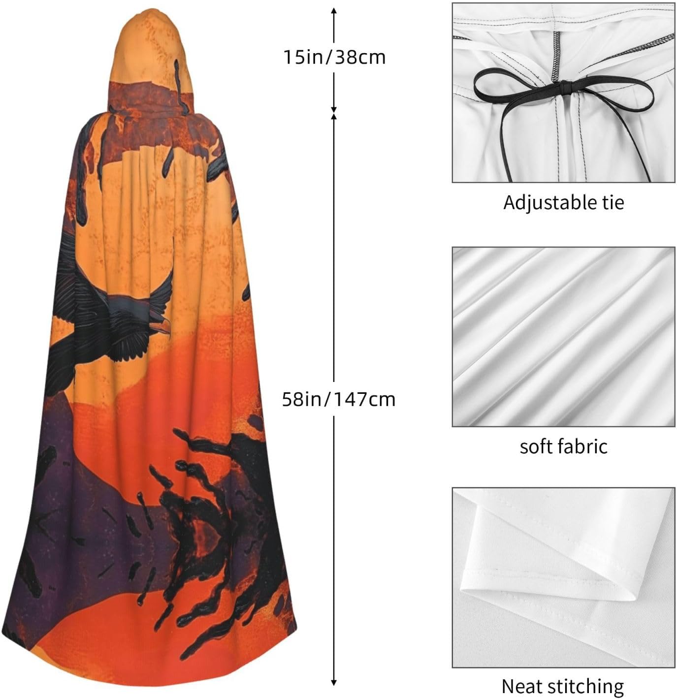 Crow close-up, flying over the sunset Unique Darkness Poncho Shawl - Customizable Wearable Blanket for Women, Perfect Halloween Costume Accessory, Knight, Akatsuki, and More