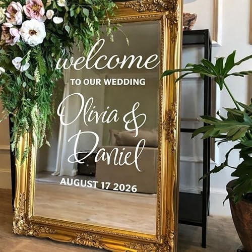 Image of Personalised Wedding Welcome Sign Wall Sticker, Custom Names and Date, Elegant Script Vinyl Decal for Wedding Reception Decor