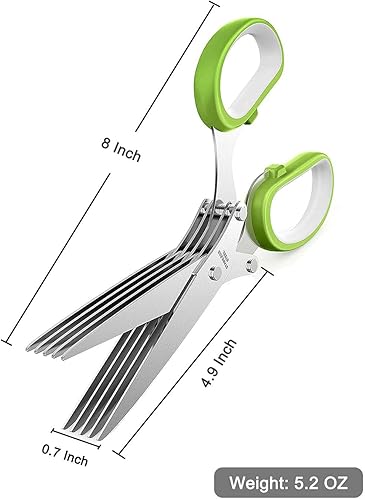Miniatura 7 de Tijeras de hierbas  Tijeras multiusos de acero inoxidable de 5 cuchillas para hierbas de cocina, cortador de hierbas con cubierta de seguridad y