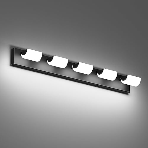 Miniatura 9 de Ralbay Luces negras para tocador de baño, 3 luces, color negro mate, modernas, acrílicas, para pared de baño, sobre espejo (luz blanca, 6000 K)