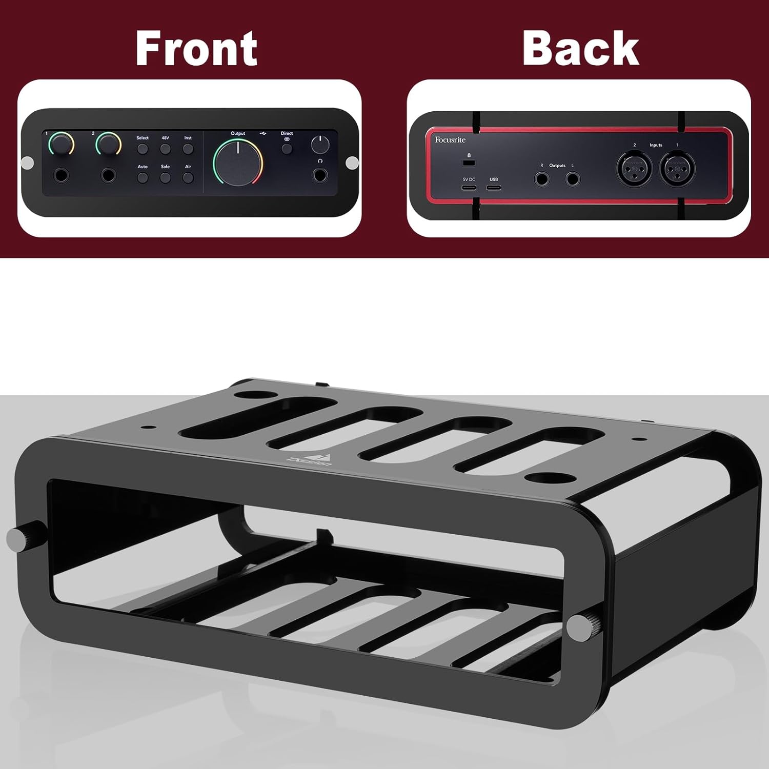 TXEsign Under Desk Holder for Scarlett 2i2 4th Gen, Acrylic Wall Mount Desktop Stand Organizer Station Table Stand for Audio Interface Recording (Black)