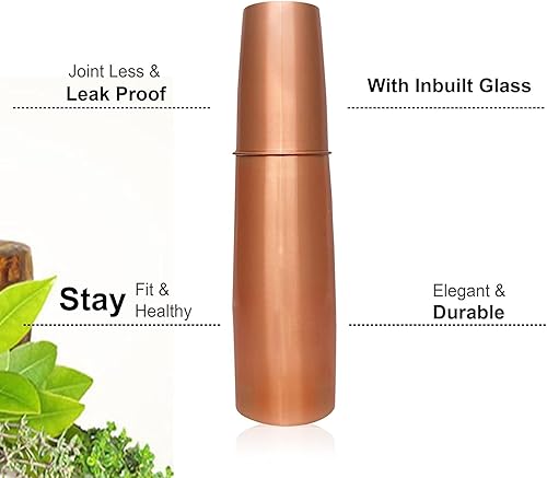 Miniatura 27 de Tambra Botella de agua vintage sin juntas de cobre puro para beber, botella de agua de cobre ayurvédica hecha a mano, tapa a prueba de fugas