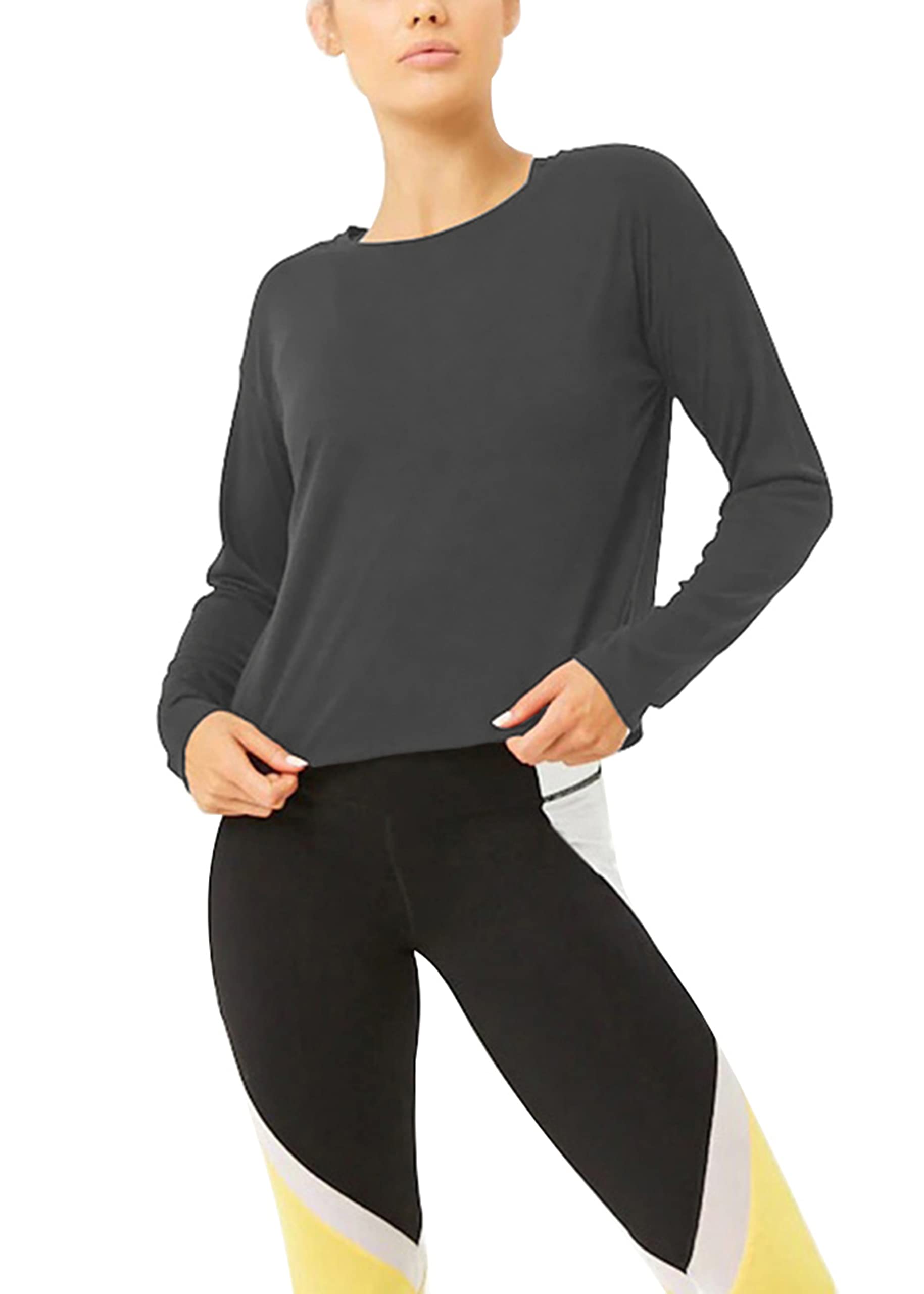 Bestisun Camicie da Allenamento a Maniche Lunghe per Yoga e Danza, con Schiena Aperta, Abbigliamento Sportivo per Le Donne