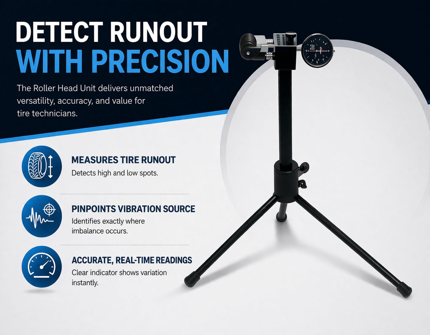 TRU-BALANCE Runout Gauge for Truck Tires – Detect Wheel & Tire Vibration, Identify Out-of-Round Tires, Fleet Maintenance Diagnostic Tool with Dial Indicator