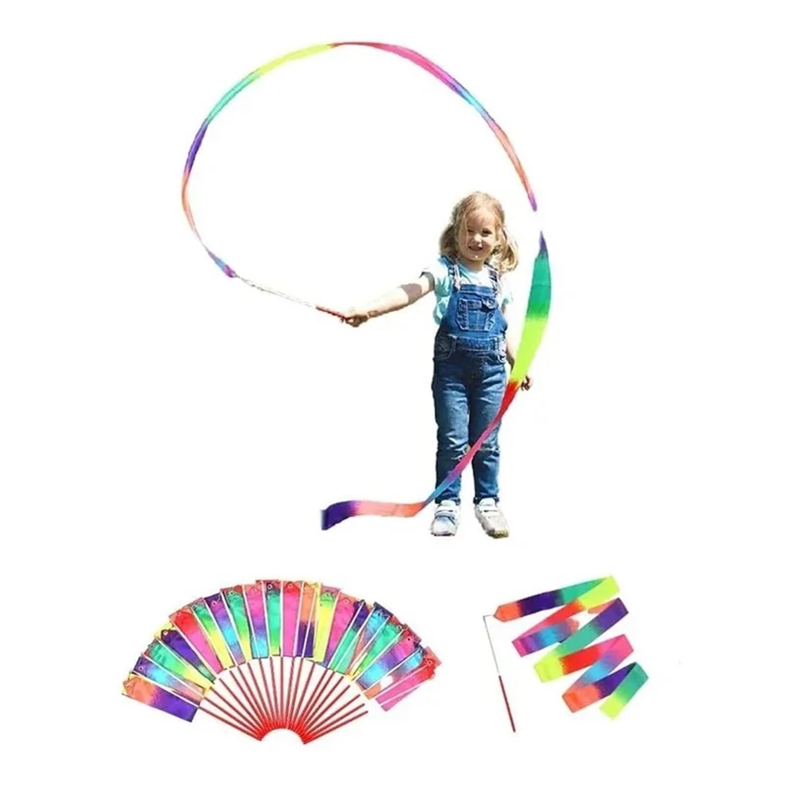 Nastro Ritmica 10/20 Pezzi 2 m Nastri Colorati for Danza in Palestra Bacchette da Ballo Attrezzatura for Ginnastica Ritmica Bastone Balletto Streamer Asta Girevole