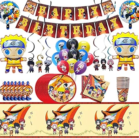 Forhome Naruto Party Tableware Set, Naruto Theme Party Tableware Set Including Table Cloths, Napkins, Balloons, Banners Kids Party Supplies Decoration Cover
