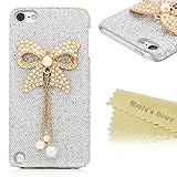 Ipod Case,I Touch Case,Touch 5 Case - Mavis's Diary New 3d Handmade Luxury Crystal Bow Bling White Case Cover Hard for Ipod Touch 5 5th Generation with Soft Clean Cloth (Bow)