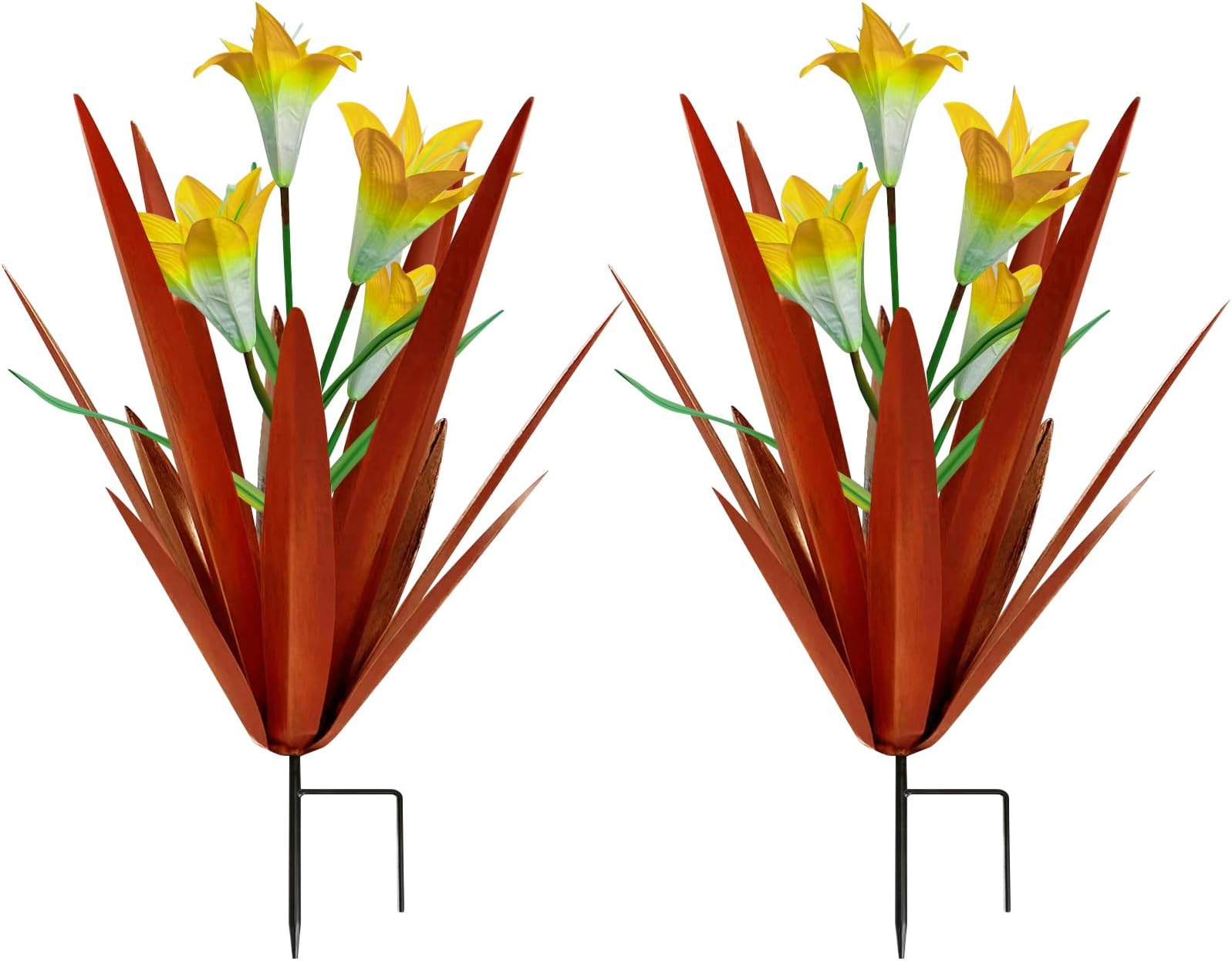 Homight Metal Agave Plant Outdoor Decoration Lily Mexican Yard Art Garden Gift Home Decor Hand Painted Metal Agave Garden Yard Statue, Outdoor Lawn Ornaments(2 Big Yellow Lilies)