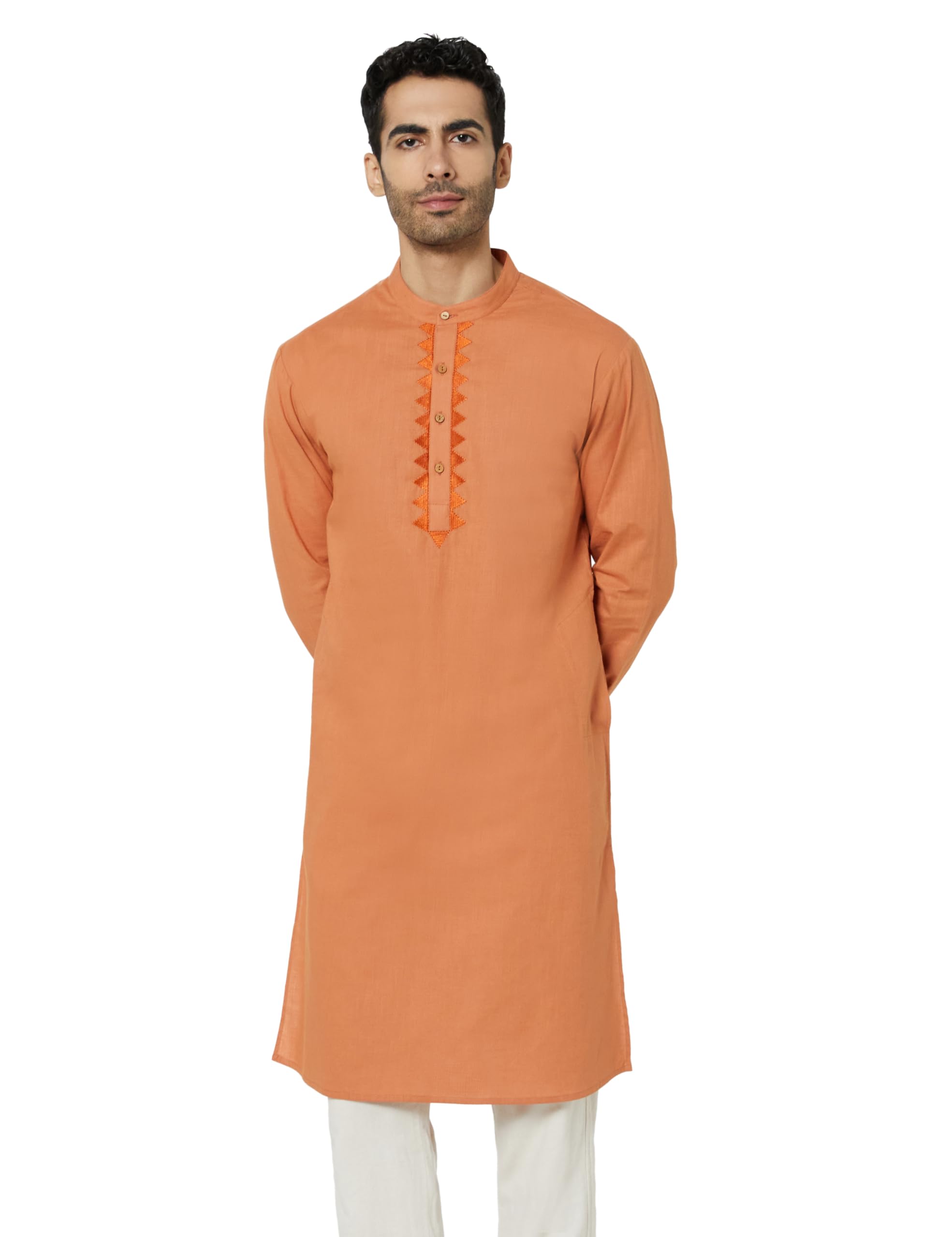amazon brand - symbol Men's 100% Cotton Embellished Casual Long Kurta (Regular Fit)-picture-38
