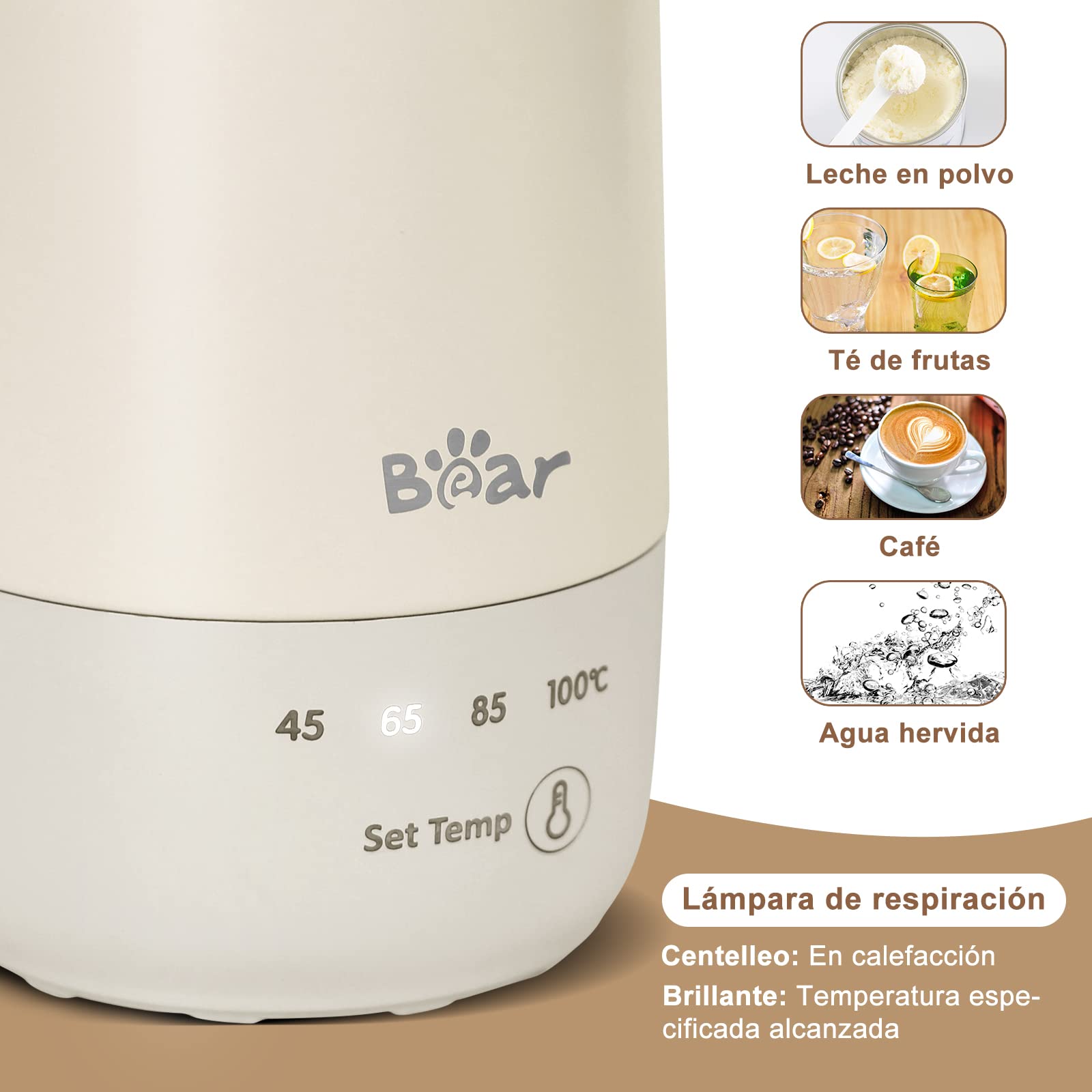Bear 300ml 4 - Temperatura Hervidor Eléctrico, Control Portátil De Un Solo Clic, Taza Térmica De Calentamiento Rápido De Viaje De Tres En Uno, Doble Capa 304 Acero Inoxidable