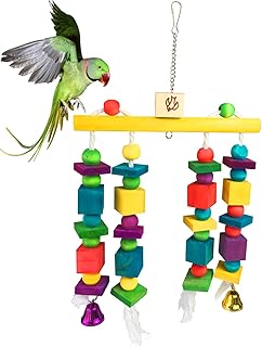 Large Bird Parrot Chewing Toy - Multicolored Natural Wooden Blocks Bird Parrot Tearing Toys for Large Medium Birds Macaws African Grey Cockatoos and a Variety of Amazon Parrots(15.6" X 7.8")