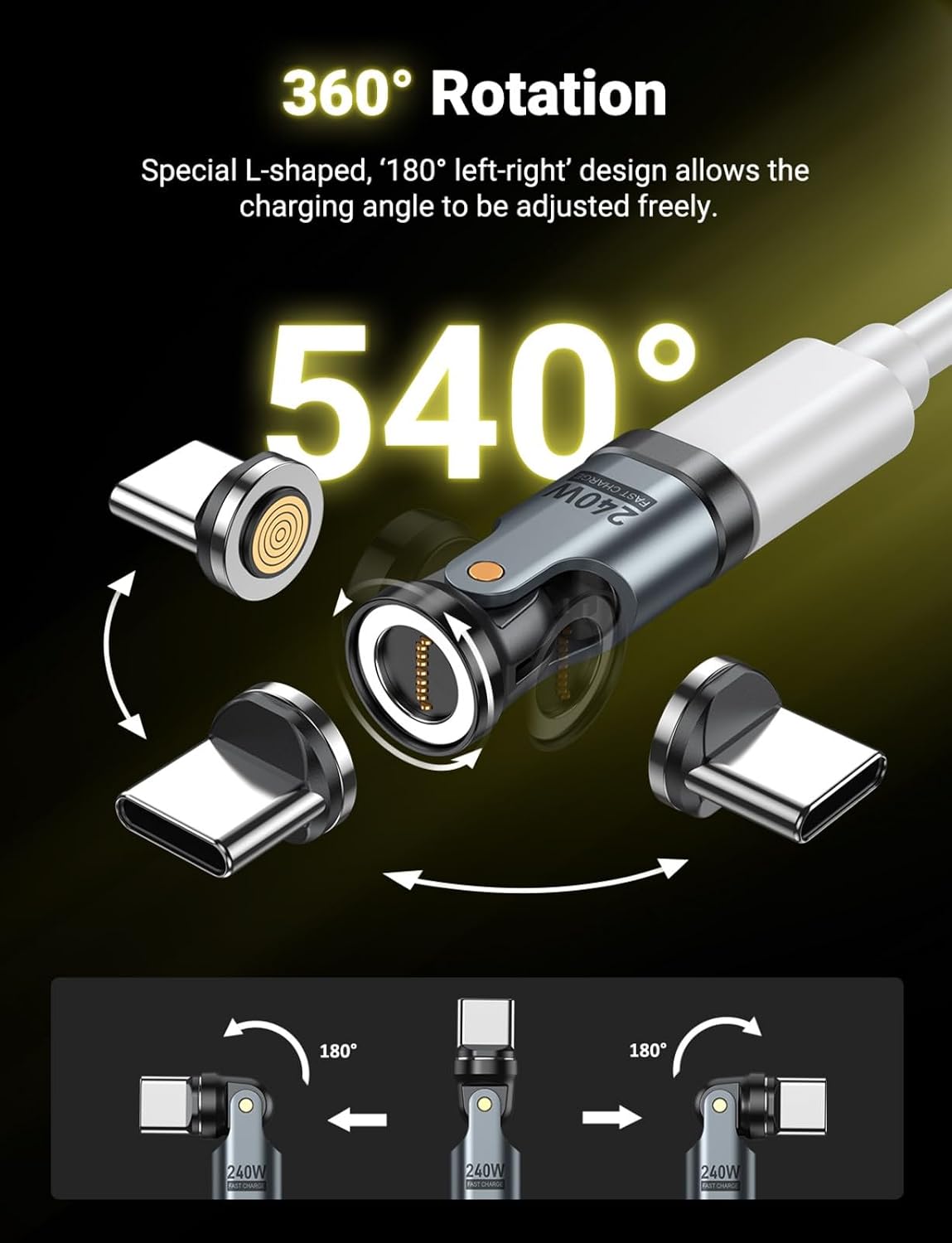 A.S 240W USB C Magnetic Adapter (3Pack), Gen3 USB C 90 Degree Adapter/C Right Angle Adapter/180 Degree USBC Adapters/USBC to USBC Adapters for Phone 16/15, Ma-Book Pro/Pad Series, Samsung