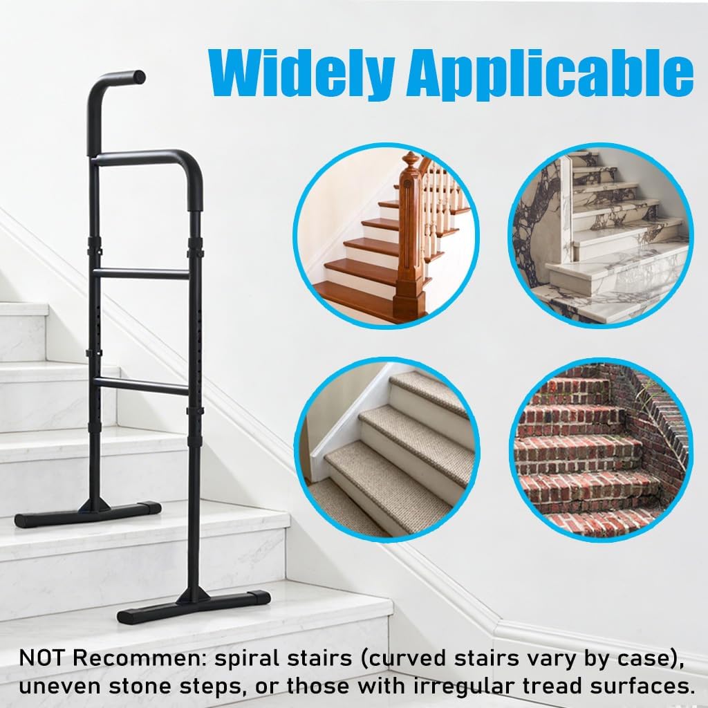 Upgraded Stair Assist Cane - Enhanced Base &13-Level Adjustable Height, Ergonomic Multi-Level Handle, 300lbs Capacity, Portable & Sturdy Mobility Aid for Elderly - Patent Pending
