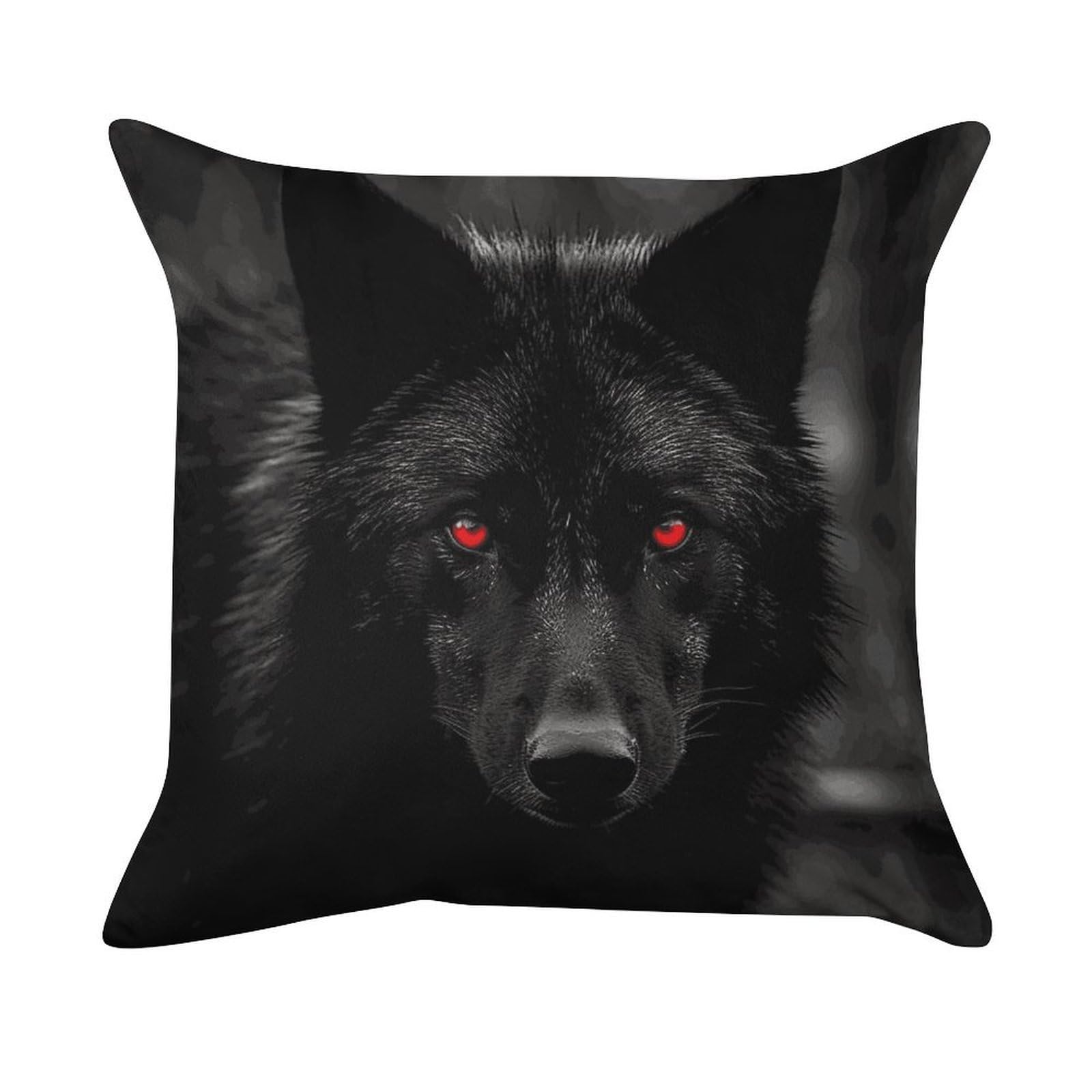 FekiLoot Black Red Eyed Wolf Pillowcase Velvet Throw Pillow Cover Ultra Soft Lumbar Pillow Shells Square Cushion Cases with Zipper Luxury Cozy Pillows Shams for All Seasons