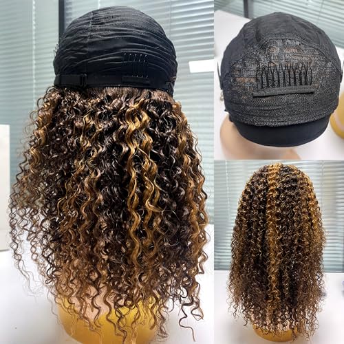 Image of XSY 28 Inch Highlight Ombre Kinky Curly Headband Wig Human Hair P2 /30# kinkycurly None Lace Front Wigs for Black Women Brazilian Virgin Human Hair Headband Wigs
