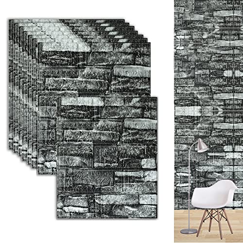 24Pcs 3D Wall Panels Peel And Stick Wall Tiles,Brick Wallpaper Peel And Stick,Faux Stone Wall Panel,Brick Wall Panels For Interior Wall Decor,Bedroom,Living Room (Rock Black) #TOP28