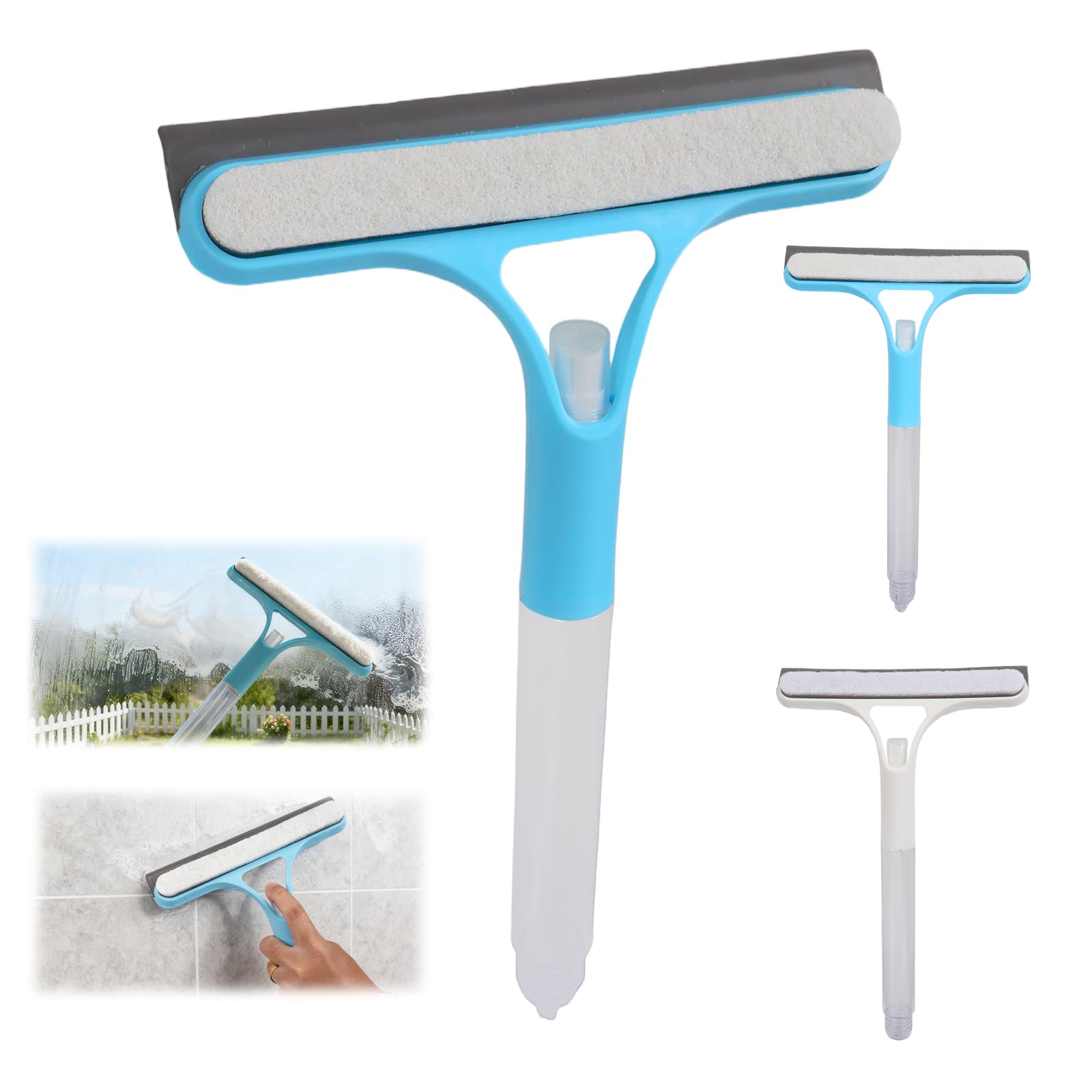 MINGBOLIN Window Squeegee, 2 Pack 3 in 1 Cleaner with Spray Bottle