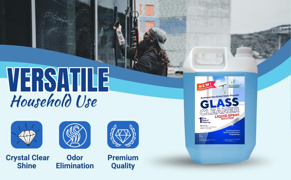 VITSZEE Antibacterial Ultra Glass Cleaner 5L | Window, Mirror for Car, Kitchen and Home Surfaces, Multi Surface Household cleaning - Image 6 thumbnail
