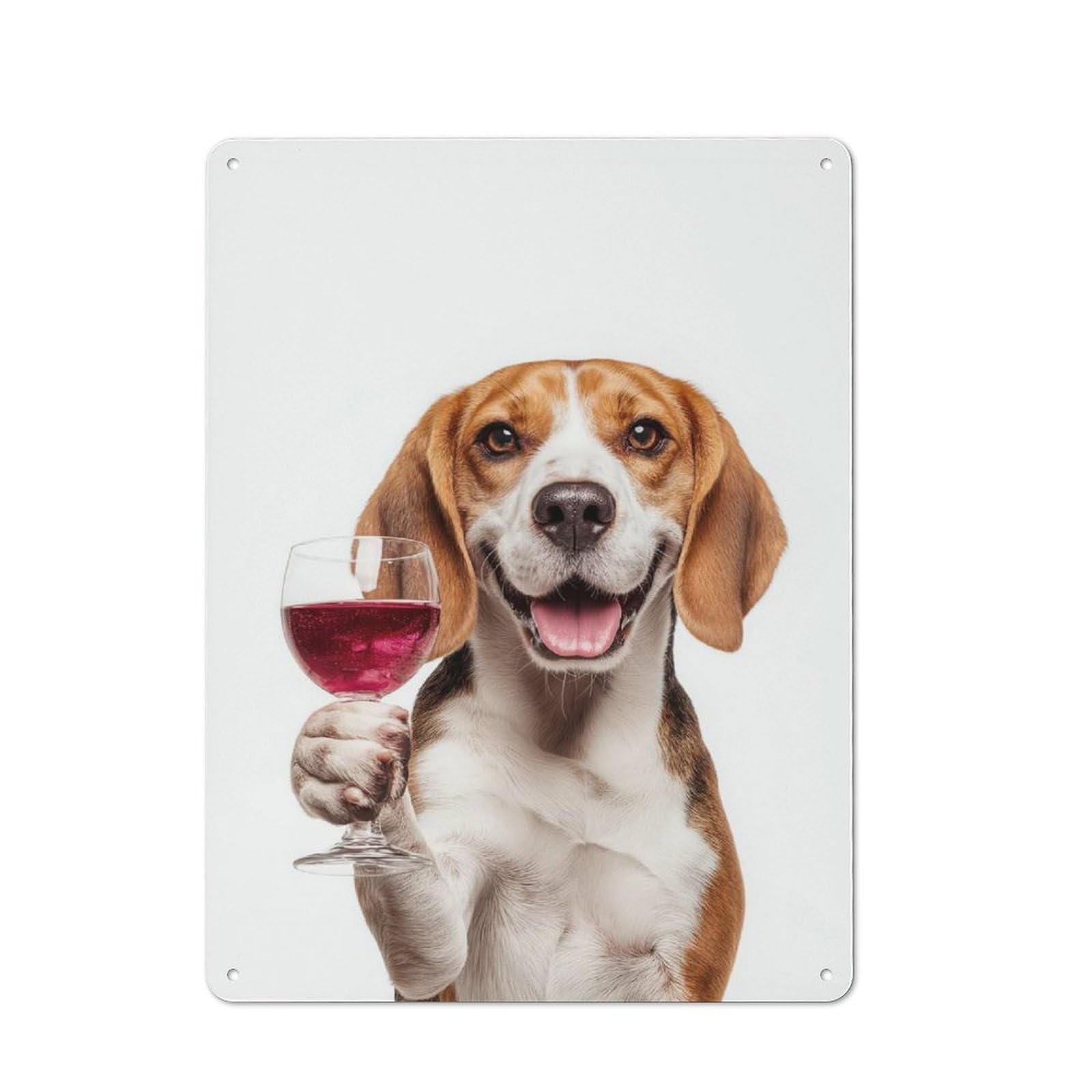 Beagle with Wine Glass Rustic Metal Plaque 40x30cm for Lounge Or Reading Corner, for Garage, Workshop And Man Cave Decoration