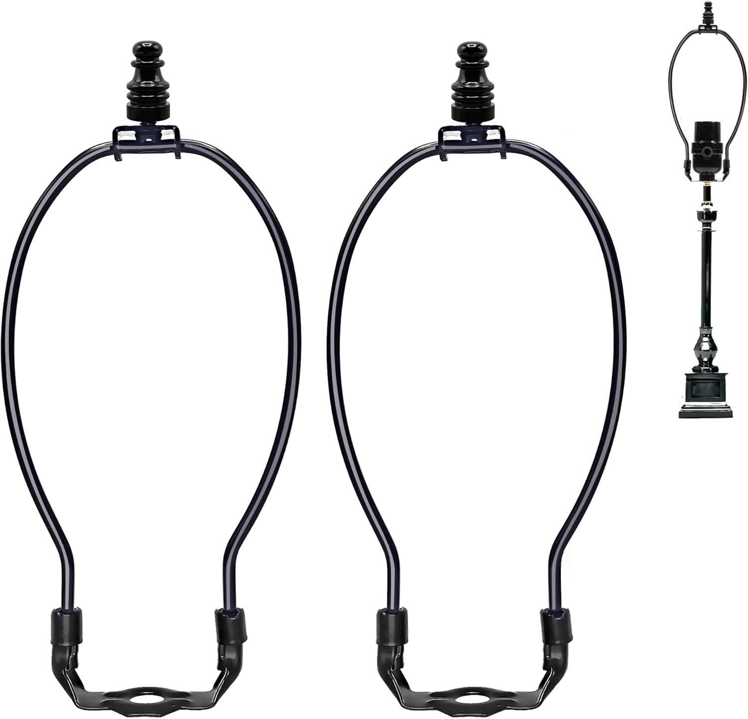 ECUDIS 8 Inch Lamp Shade Harp Holder for Table and Floor Lamps, 2 Set Lamp Shade Bracket with 3/8 Standard Saddle and Lamp Finial, Black
