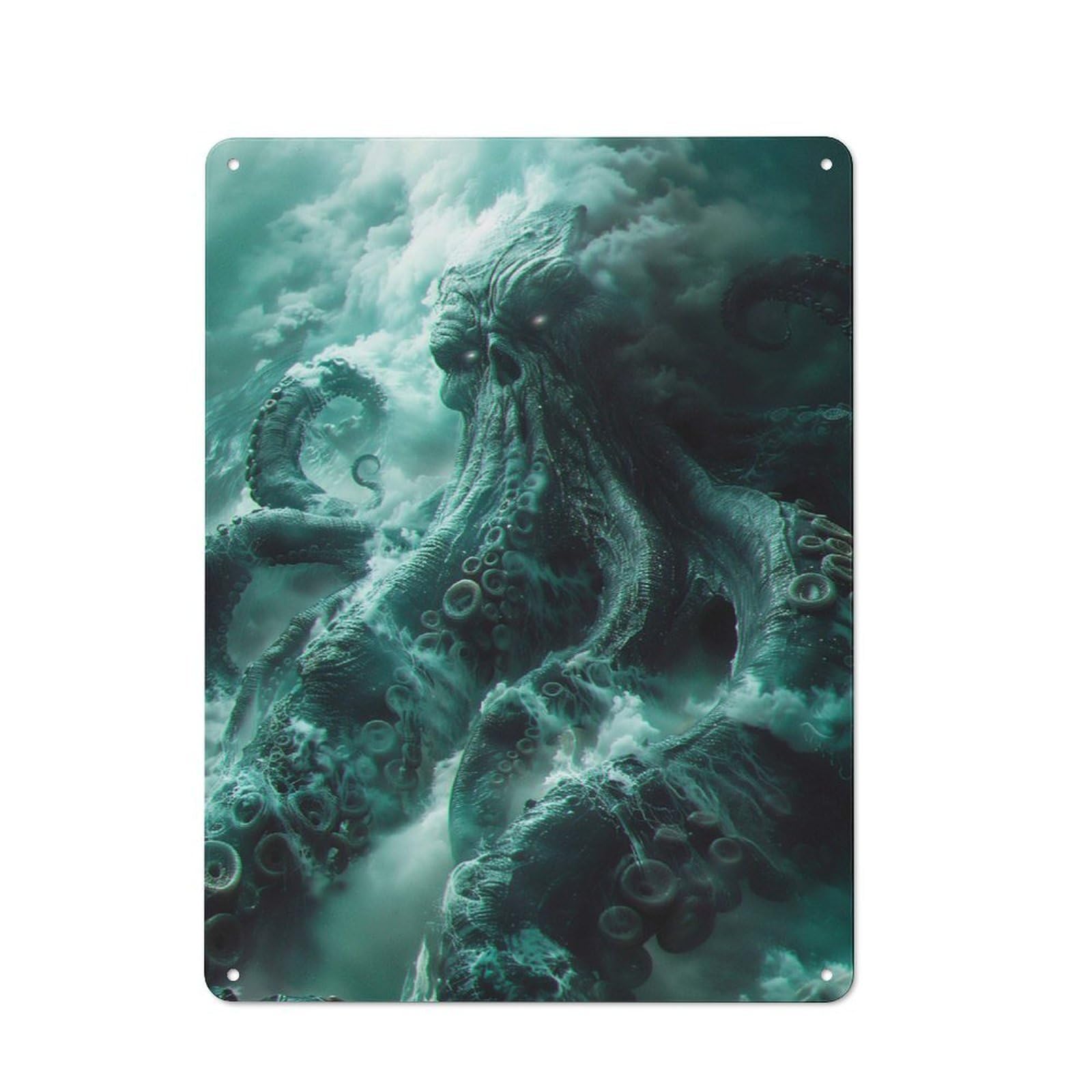 Junmoney Angry Kraken 40X30cm Rustic Metal Sign With For Hobby Room Or Studio, Metal Sign Decor For Hobby Rooms And Studios
