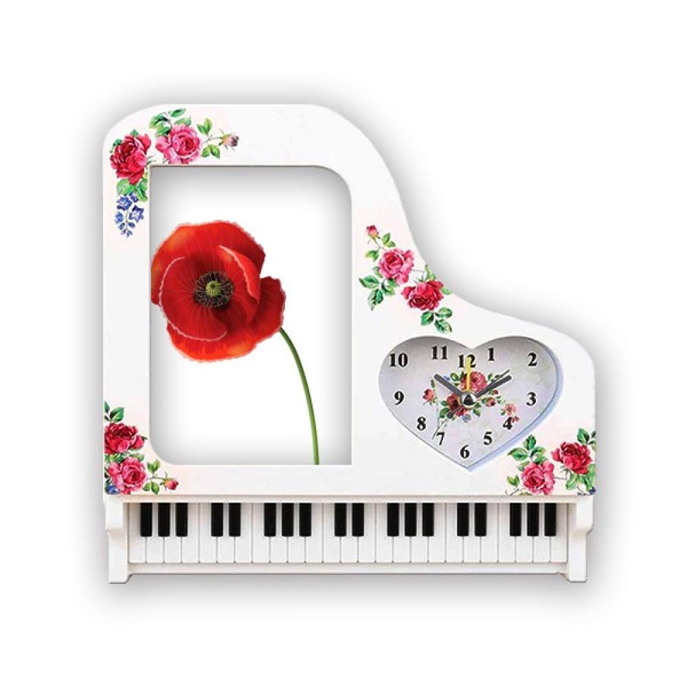 Horloge murale piano et fleur rouge pour personnaliser votre chambre