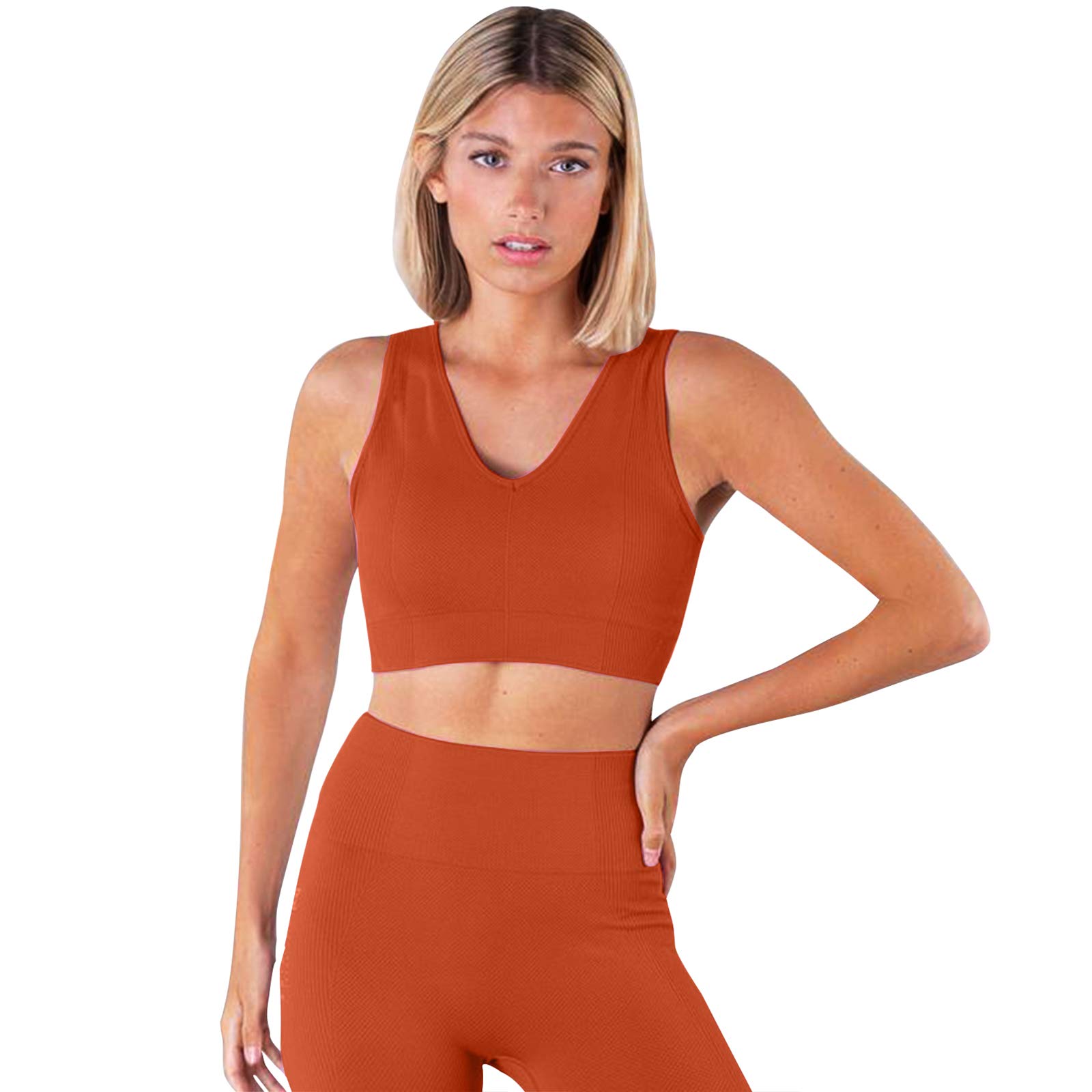 JetjoyWomen 2 piece Workout Set Seamless Super Soft Deep V Neck Bra+Leggings Set Yoga sets Outfits Sports Clothing