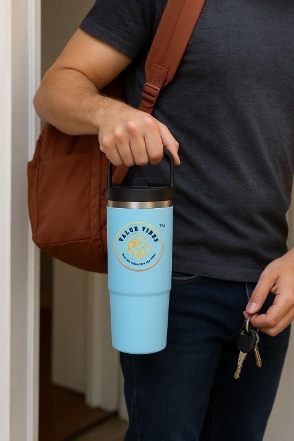 30 oz Stainless Steel Travel Tumbler with Handle – Vacuum Insulated Double-Wall Mug – Spill-Resistant Lid, for Hot or Cold Drinks - Image 6