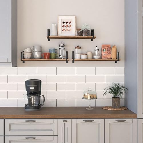 Miniatura 5 de Wallniture Toledo - Estantes flotantes de madera para almacenamiento en la pared, juego de 3, estantes de pared rústicos de 24 x 6 pulgadas para