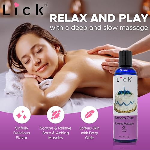 Miniatura 2 de Lick Aceite de masaje con sabor a pastel de cumpleaños, aceite de masaje comestible inspirado en dulces celebraciones con aceite de almendras y