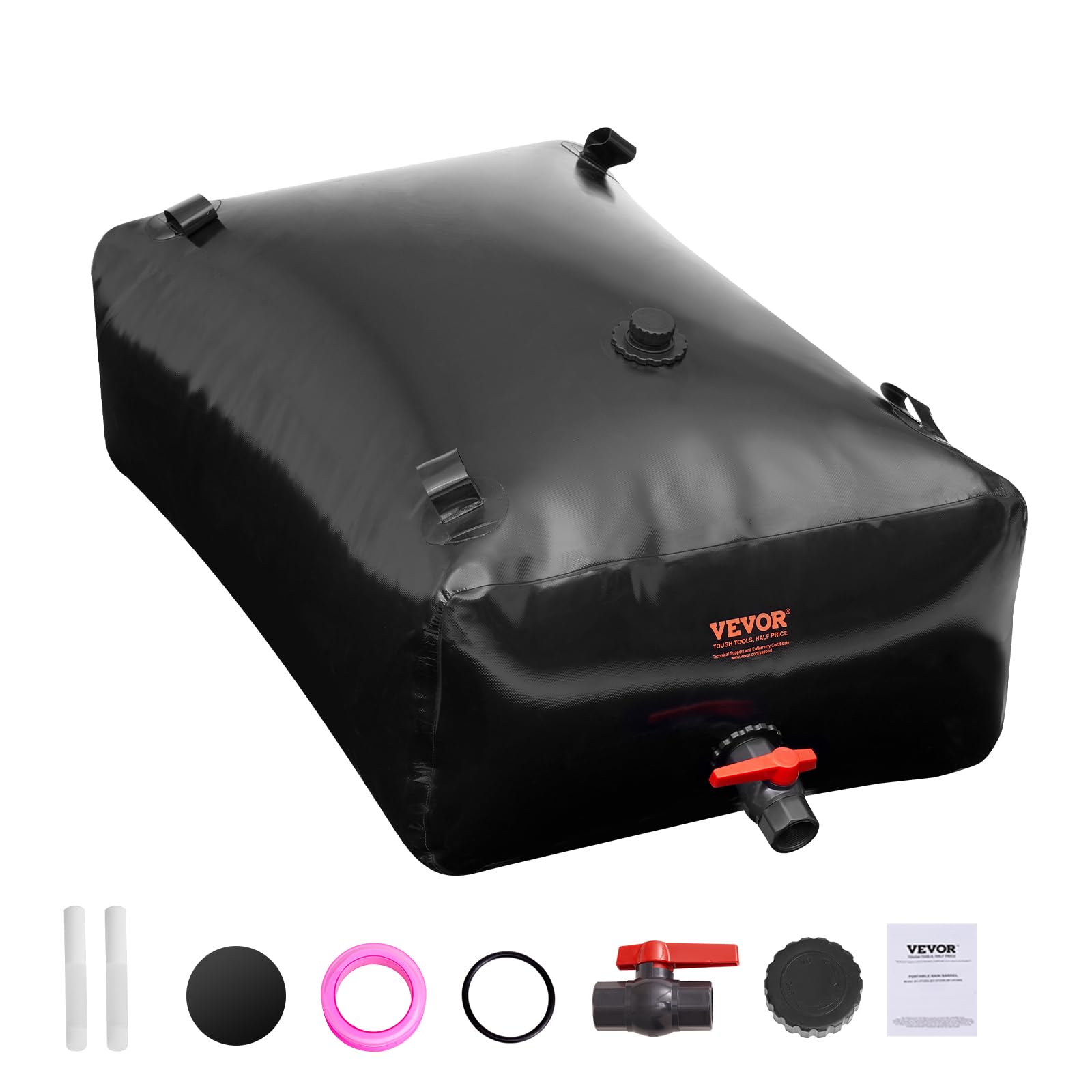 VEVOR Wasserblasen Aufbewahrungsbehälter 330 L, Wohnmobil-Wassertank, 1000D PVC faltbare Wasserspeicherbehälter, weicher Wasserbeutel, tragbare Wasserblase, Brandschutz, Camping, Notfall, Schwarz