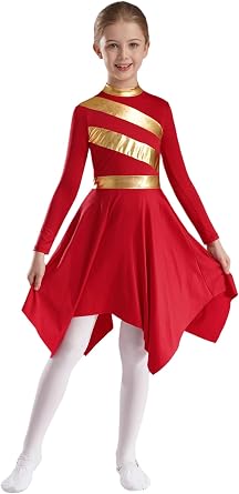 JEATHA Girls Worship Praise Dance Dress Long Sleeve Metallic Asymmetrical Tunics Liturgical Chruch Performance Costume