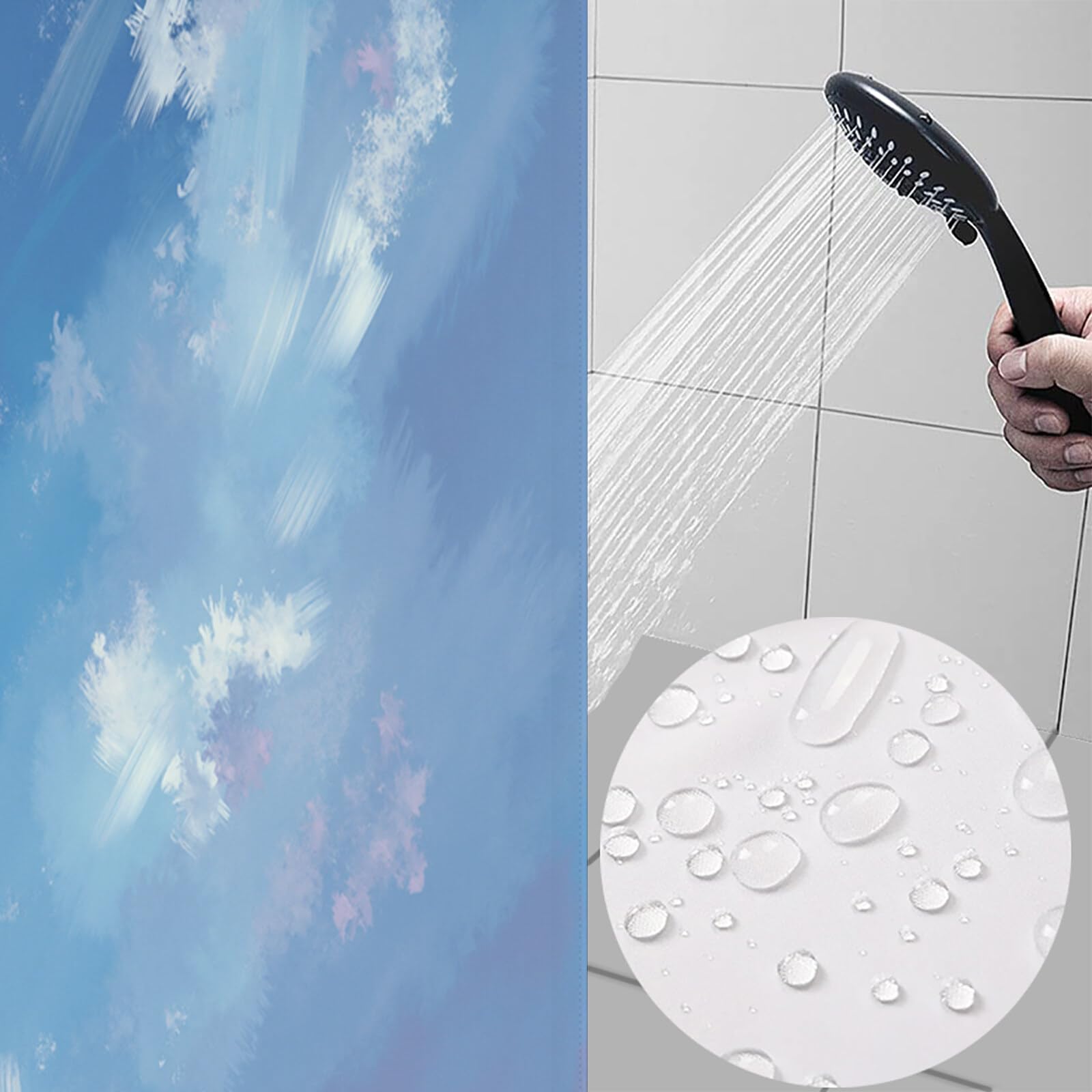 Rideau De Douche Nuages Bleus Paysages De Rêve Tissu Imperméable Lavable avec Crochets Anti Moisissure en Polyester Rideau Douche pour Salle De Bain