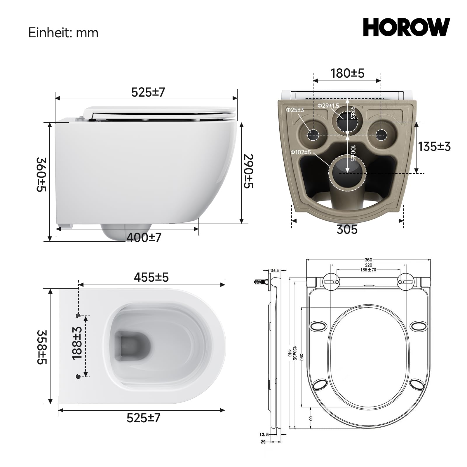HOROW Hänge WC Spülrandlos Direktspülung mit 02L Unterputz Spülkasten Set