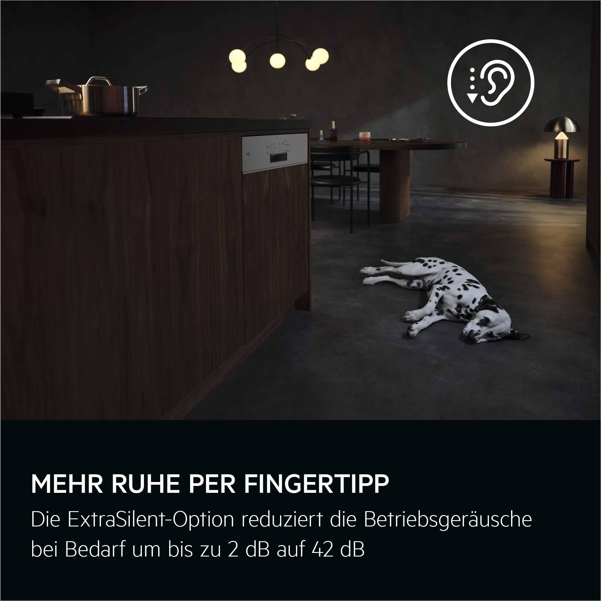 Teilintegrierter AEG 7000 Geschirrspüler 60cm, smarte WiFi Spülmaschine, flexible Körbe & effiziente Reinigung, 44dB, personalisierte Zeitsteuerung, nur 8,4L Wasserverbrauch, Gummi-Spikes, GT7200B1SO