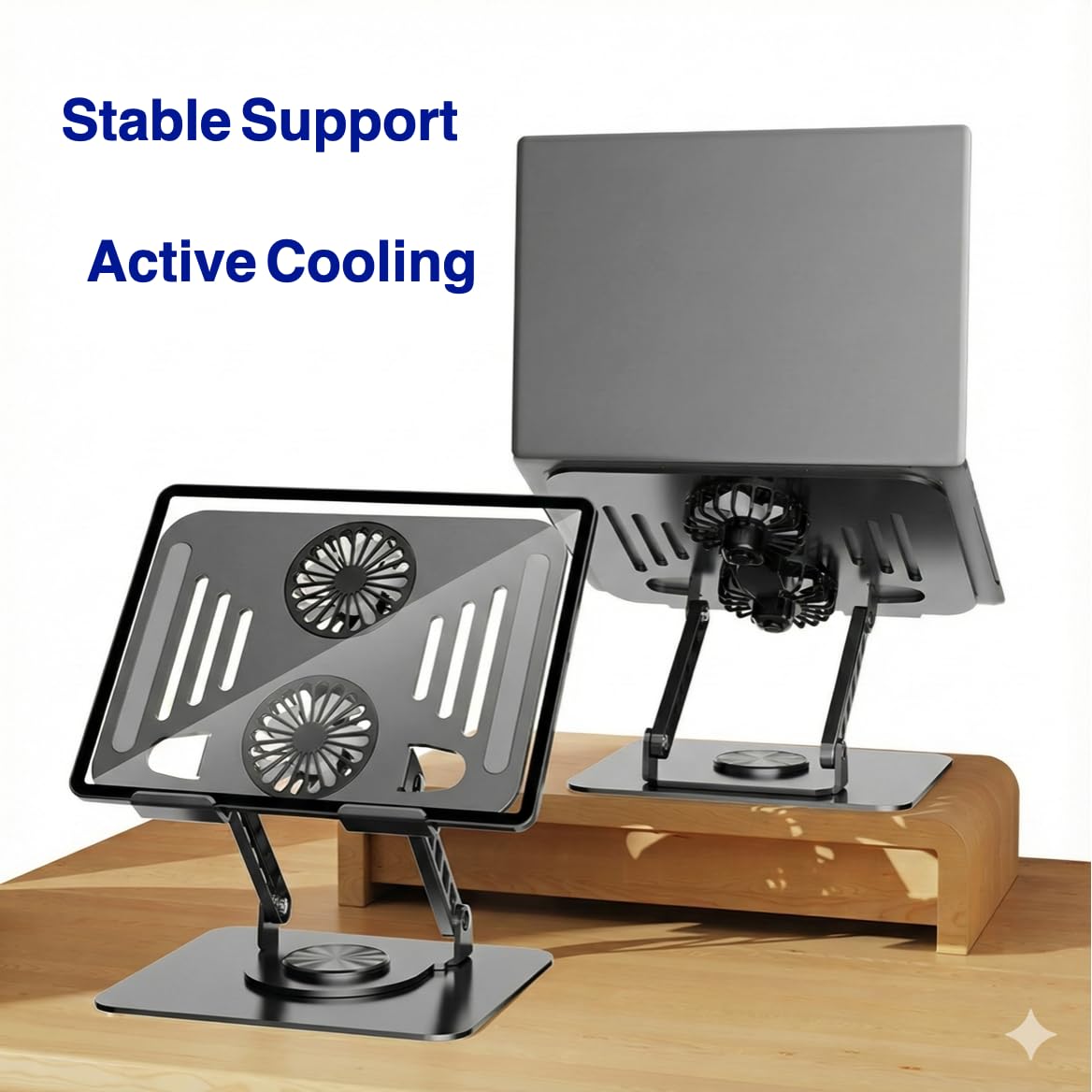 Supporto di raffreddamento per computer portatile con ventola di raffreddamento turbo, altezza e angolo regolabili a 180°, base girevole a 360°, supporto ergonomico pieghevole per notebook compatibile