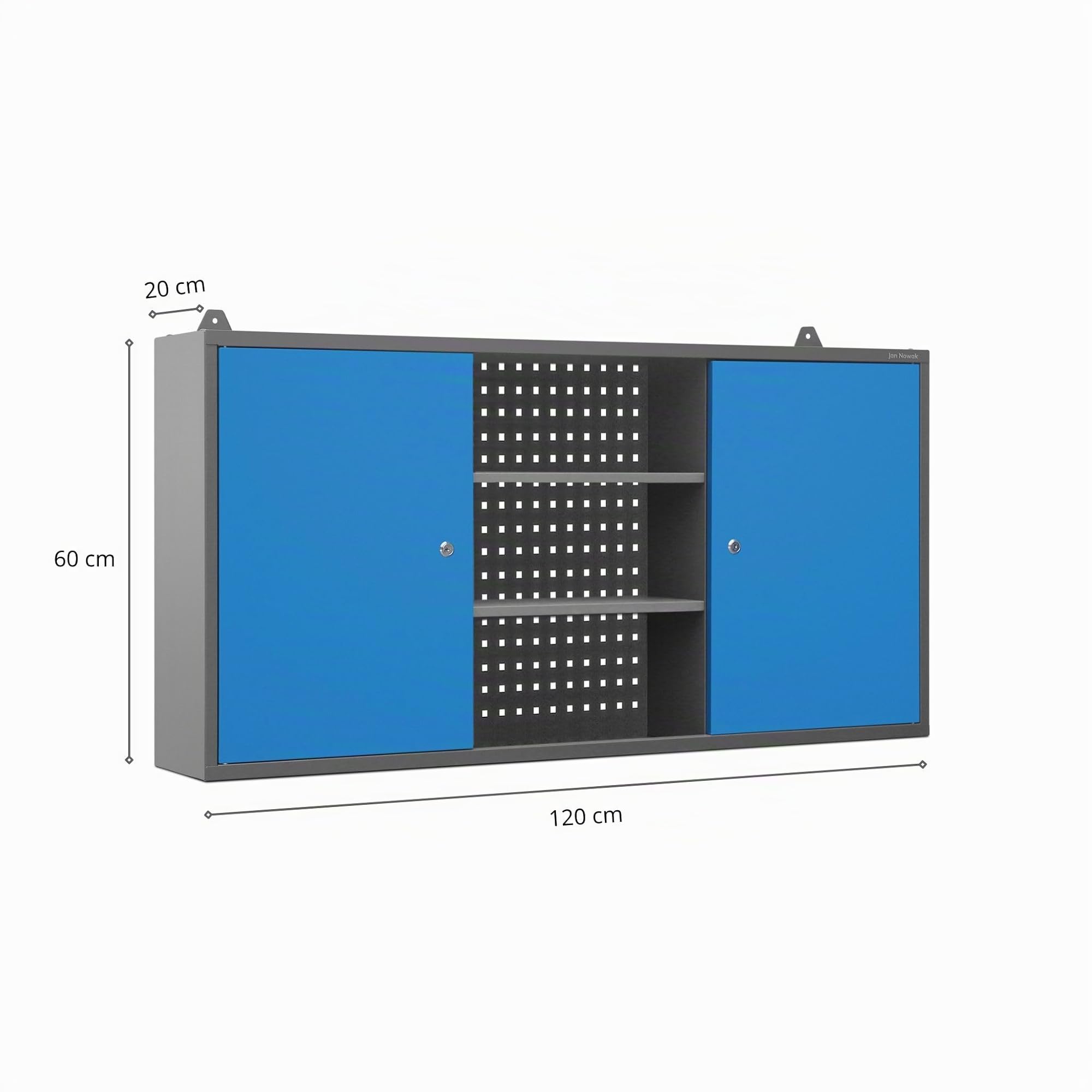 Jan Nowak Armadio a muro Armadietto Officina per Attrezzi in Metallo Parete perforata 2 scomparti Verniciatura a polvere 120 cm x 60 cm x 20 cm (Antracite-Blu)