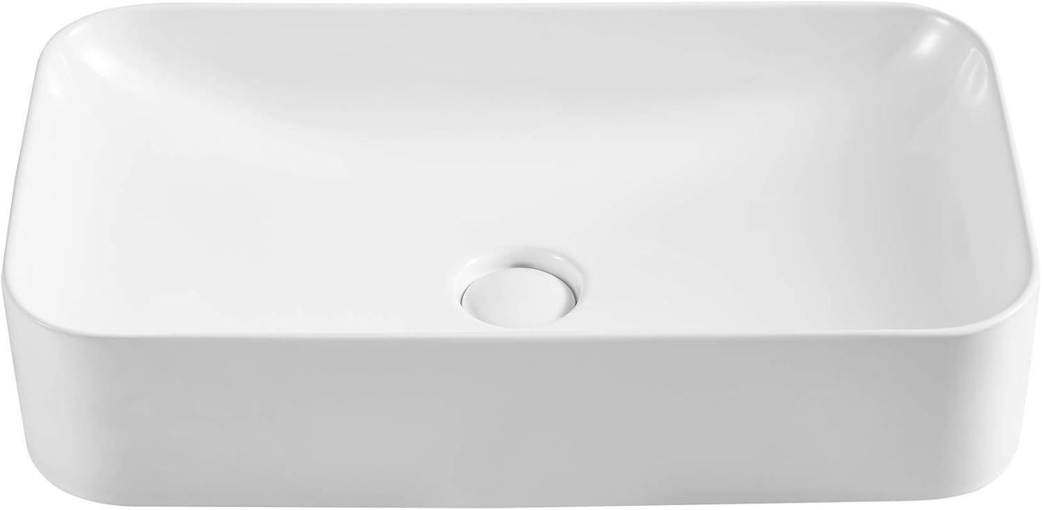 Eridanus Bathroom Vessel Sink Above Counter Bowl Sinks with Pop-Up Drain, 24" x 13.6" Rectangular Bathroom Sinks, Ceramic Modern Vessel Sink Art Washbasin